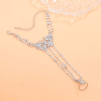 B-1353 Luxury Crystal Diamond Butterfly Finger Pulling Bracelet for Women Bridal Wedding Jewelry