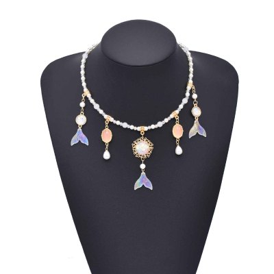 F-1202 Mermaid Pendant Women Necklace Elegant Party Charms Pearl Chains Necklace