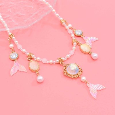 F-1202 Mermaid Pendant Women Necklace Elegant Party Charms Pearl Chains Necklace