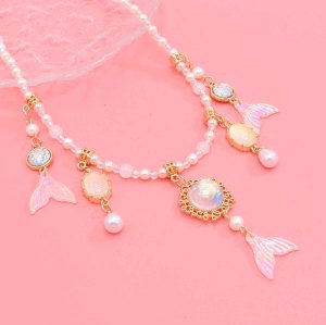 Mermaid Pendant Women Necklace Elegant Party Charms Pearl Chains Necklace