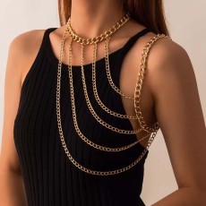 Gold Silver Multi-Layer Alloy Cross Chain Shoulder Chain Body Jewelry