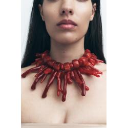 N-8394 Ethnic Imitation Red Coral Two-Layer Chains Necklace Jewelry Gift for Girls Women