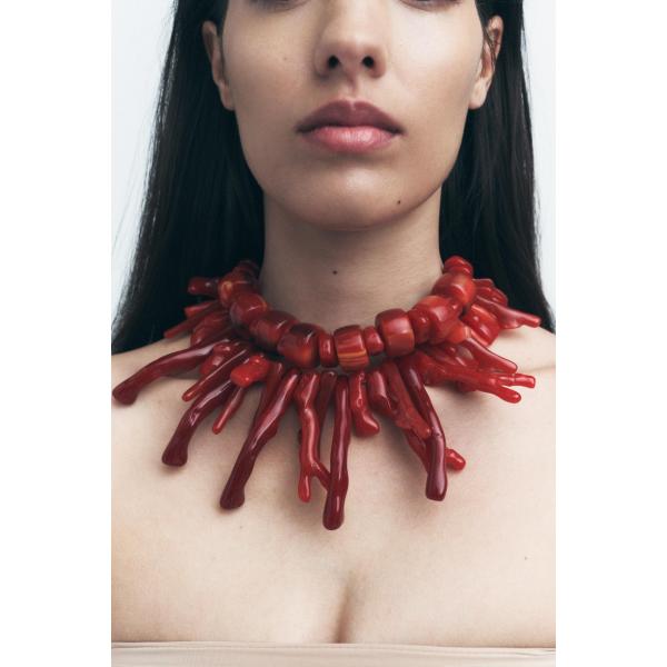 N-8394 Ethnic Imitation Red Coral Two-Layer Chains Necklace Jewelry Gift for Girls Women