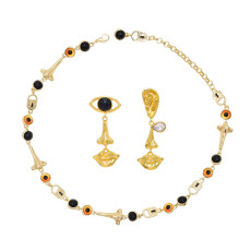 N-8402 E-6769 Personalized Eye and Nose Shaped Necklace Earring Set