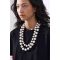 N-8403 Fashion Double Layer White Pearl Black Nylon Rope Necklace for Women Jewelry Accessories