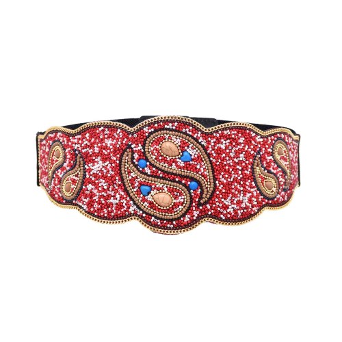 N-8406 Beads Women Belt Colorful Acrylic Ethnic Elastic Statement Waist Belts