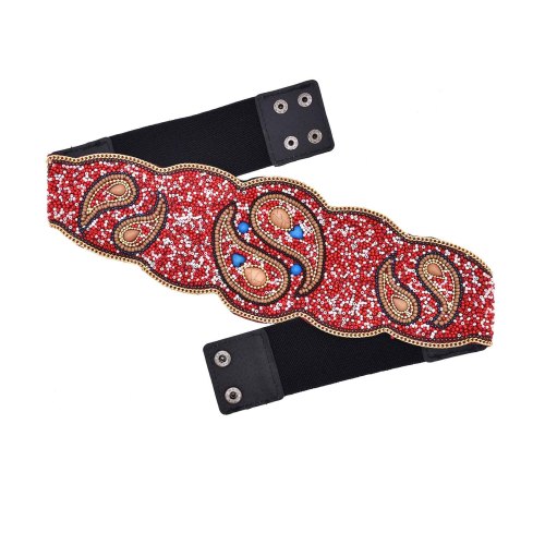 N-8406 Beads Women Belt Colorful Acrylic Ethnic Elastic Statement Waist Belts