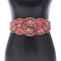 N-8406 Beads Women Belt Colorful Acrylic Ethnic Elastic Statement Waist Belts