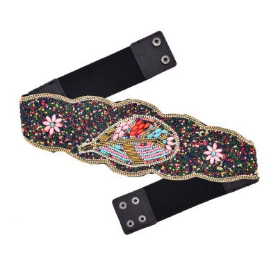 N-8405 Fashion Colorful Bead Leaf Pattern Leather Belt Body Jewelry for Women