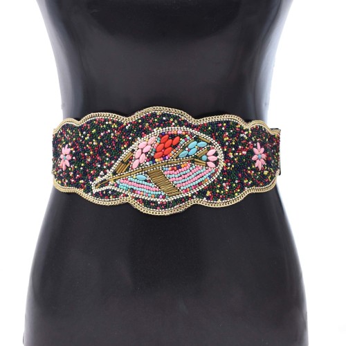 N-8405 Fashion Colorful Bead Leaf Pattern Leather Belt Body Jewelry for Women