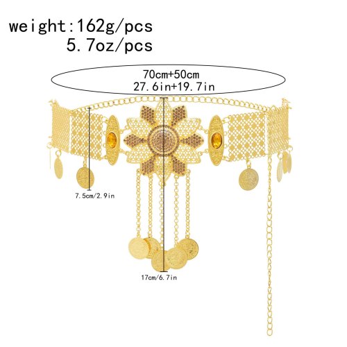 N-8408 Coin Tassel Women Body Jewelry Alloy Carved Flower Statement Waist Chains