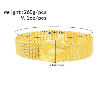 N-8409 Gold Plated Women Metal Belt Body Jewelry Alloy Carved Flower Statement Waist Chains