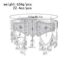 N-8413 Fshion Leaf Tassel Bright Silver Women's Body Jewelry Waistband