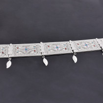 N-8413 Fshion Leaf Tassel Bright Silver Women's Body Jewelry Waistband