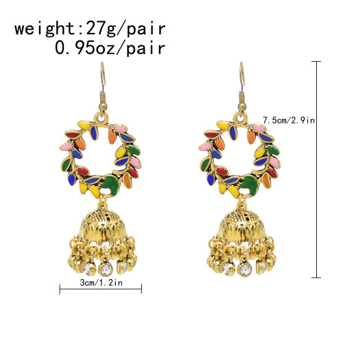 E-6773 Bohemian women drop oil leaf metal earrings