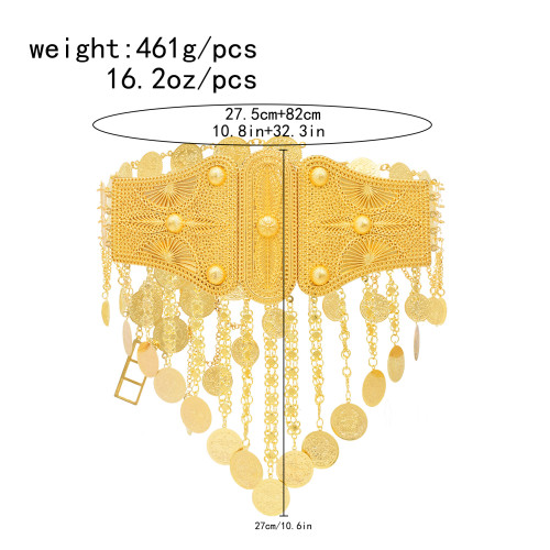 N-8419 Gold large iron sheet long chain coin tassel waist chain Middle Eastern ethnic body jewelry