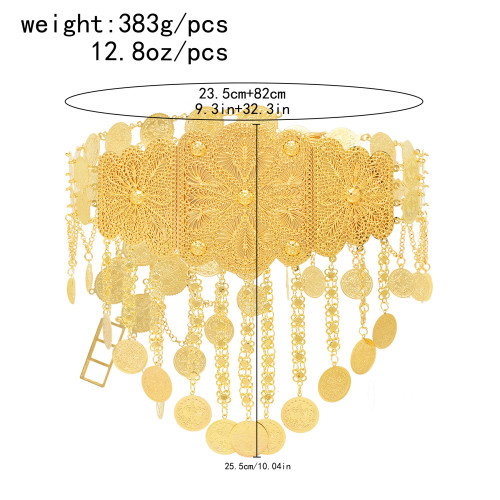 N-8419 Gold large iron sheet long chain coin tassel waist chain Middle Eastern ethnic body jewelry