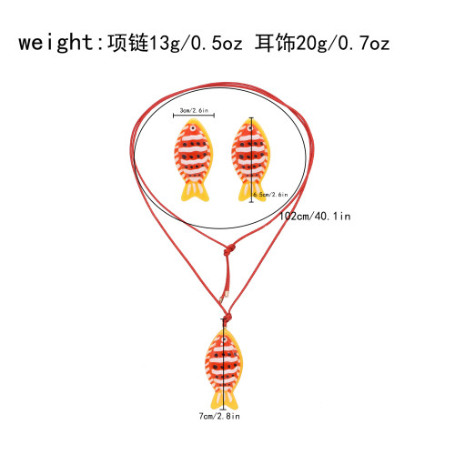 E-6775 N-8422 Fish shaped perforated earrings, double-layer necklace set, earring necklace set