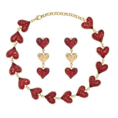 E-6776 N-8436 Love Women Jewelry Sets Baroque Heart Chokers Necklaces Earrings 2 PC Sets