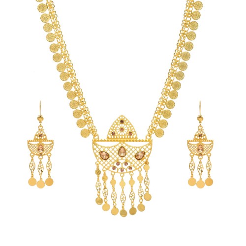 2 Styles Golden Hollow Flower Moon Shaped Necklace Earrings Set Middle Eastern Ethnic Clothing Jewelry Set