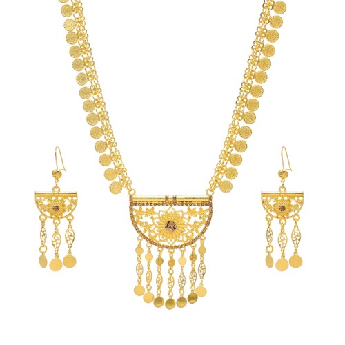 2 Styles Golden Hollow Flower Moon Shaped Necklace Earrings Set Middle Eastern Ethnic Clothing Jewelry Set