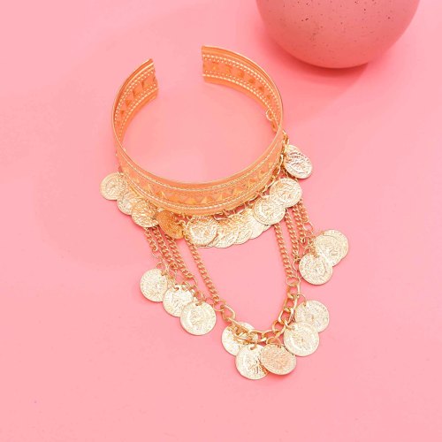 B-1364 Coin Tassel Women Arm Bracelets India Ethnic Charms Open Bracelets