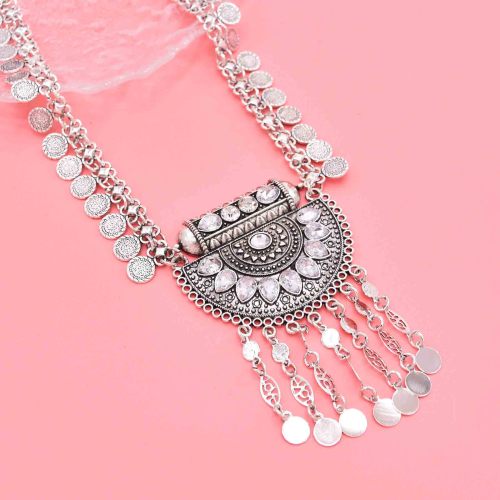 N-8435 2 Styles Silver Hollow Flower Crystal Necklace Earrings Set Middle Eastern Ethnic Clothing Jewelry Set