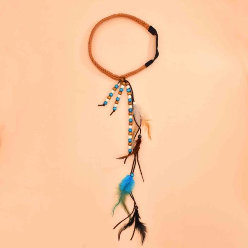 F-0407 Handmade Ethnic Tribal Gypsy Rope Wood Beads Feather Hairband Hair Clip For Women Jewelry