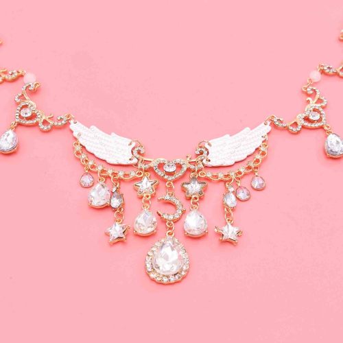 N-8438 Fashion Fairy Bohemian Pearl Alloy Star Crystal Tassel Necklace Wings Pattern for Women