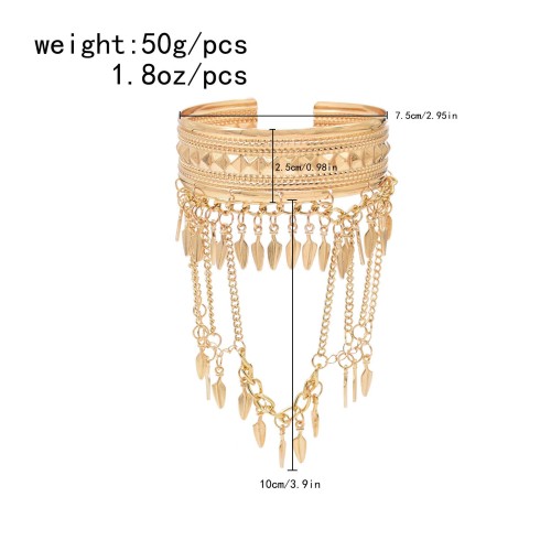 B-1368 Gold Silver Leaf Long Chains Tassel Open Arm Bracelet for Women