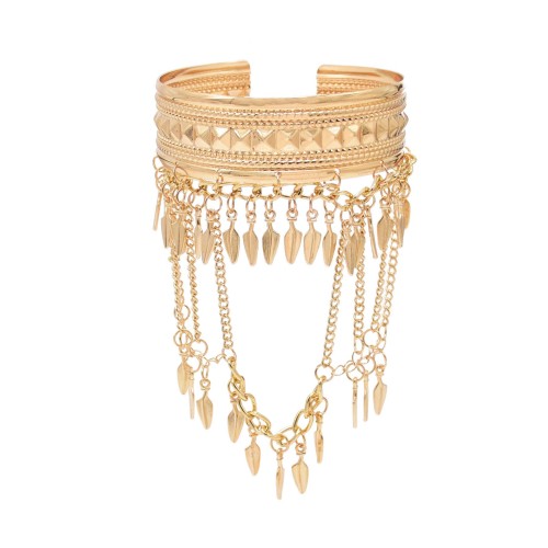 B-1368 Gold Silver Leaf Long Chains Tassel Open Arm Bracelet for Women