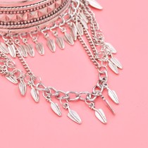 B-1368 Gold Silver Leaf Long Chains Tassel Open Arm Bracelet for Women