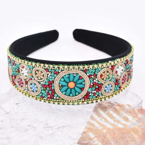 F-1211 Bohemian Colorful Beads Turquoise Flower Headband for Women