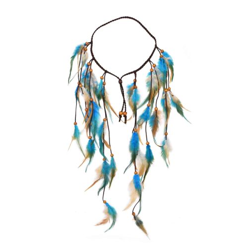 F-1218 Handmade Ethnic Tribal Gypsy Rope Wood Beads Feather Hairband Hair Clip For Women Jewelry