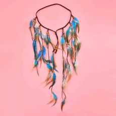 F-1218 Handmade Ethnic Tribal Gypsy Rope Wood Beads Feather Hairband Hair Clip For Women Jewelry