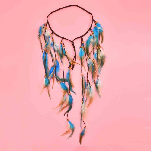 F-1218 Handmade Ethnic Tribal Gypsy Rope Wood Beads Feather Hairband Hair Clip For Women Jewelry