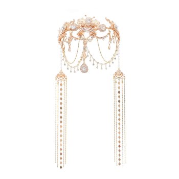 F-1217 Wedding Women Hair Jewelry Long Tassel Pendant Rhinestone Statement Travel Hairwear