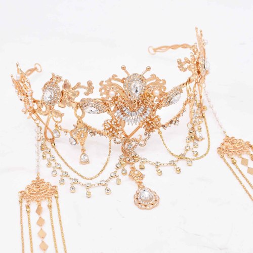 F-1217 Wedding Women Hair Jewelry Long Tassel Pendant Rhinestone Statement Travel Hairwear