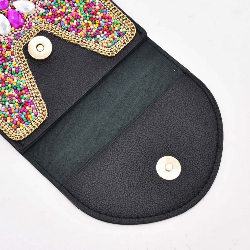 N-8442 Colorful Beads Leather Crystal Flower Crossbody Shoulder Bag