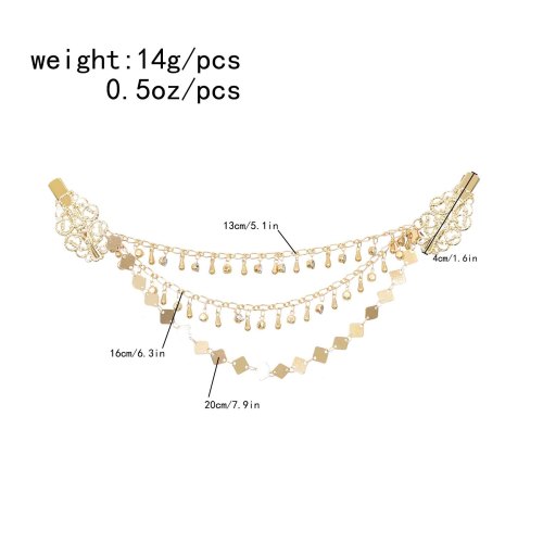 F-1228 Rhinestones Pendant Women Hair Jewelry Statement Ethnic 3 Multilayer Tassel Headband