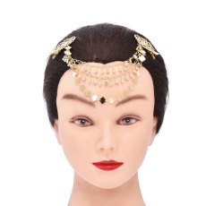 F-1228 Rhinestones Pendant Women Hair Jewelry Statement Ethnic 3 Multilayer Tassel Headband