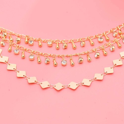 F-1228 Rhinestones Pendant Women Hair Jewelry Statement Ethnic 3 Multilayer Tassel Headband