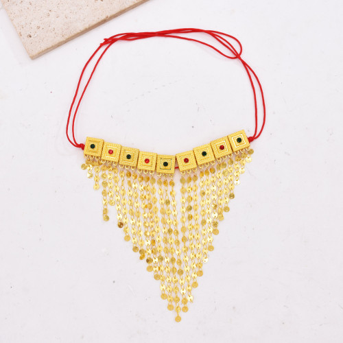 B-1370 Bohemian handmade gold plated rhinestone chain tassels bracelet for women