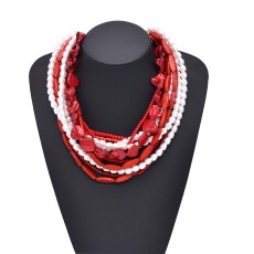N-8446 Multi Layered Red Beaded Pearls Choke Necklace for Women
