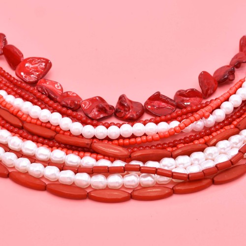 N-8446 Multi Layered Red Beaded Pearls Choke Necklace for Women