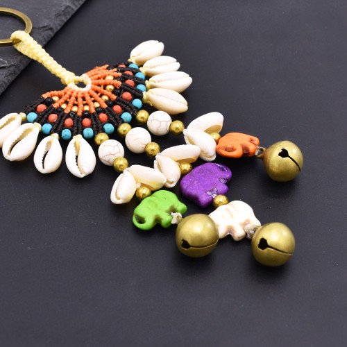 N-8447Handmade Beaded Shell Elephant Bells Charms Keychain Pendant women Accessories