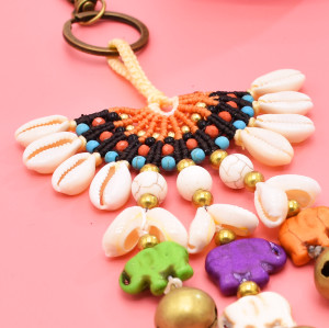 N-8447Handmade Beaded Shell Elephant Bells Charms Keychain Pendant women Accessories