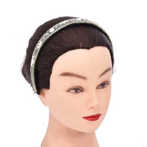 B-1229 Blue Gray Beige Pearl Turquoise Rhinestone Chain Headband for Women Girls