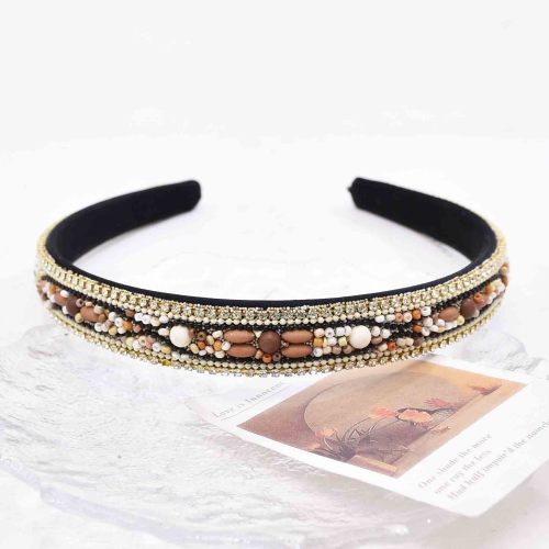 F-1230 Style Blue Gray Brown Beige Pearl Turquoise Rhinestone Chain Headband for Women Girls