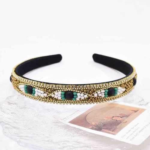 F-1230 Style Blue Gray Brown Beige Pearl Turquoise Rhinestone Chain Headband for Women Girls